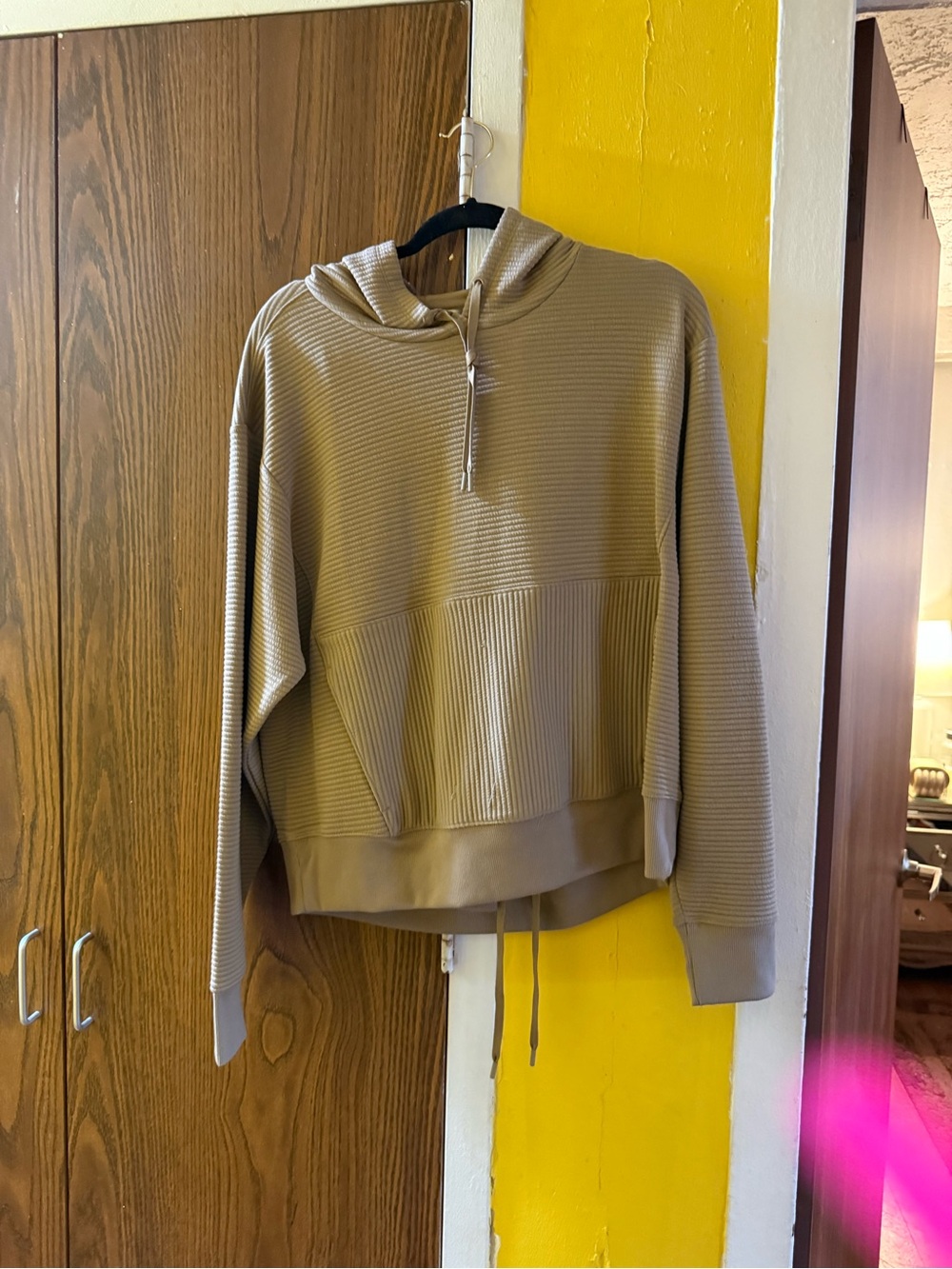 Women's Taupe Hooded Ribbed Sweatshirt
